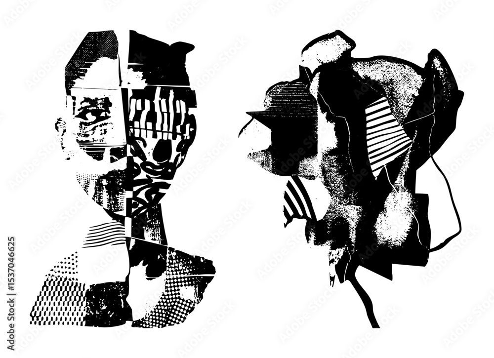 Aufkleber vector abstract portraits showcase fragmented faces with bold elements.