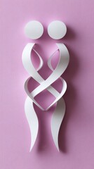 Gender equity awareness concept. Abstract representation of a couple intertwined, symbolizing love and unity, set against a soft pink background.