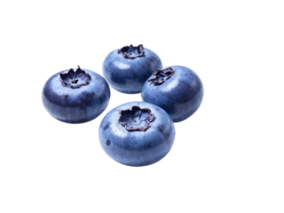 Four blueberries isolated on transparent background