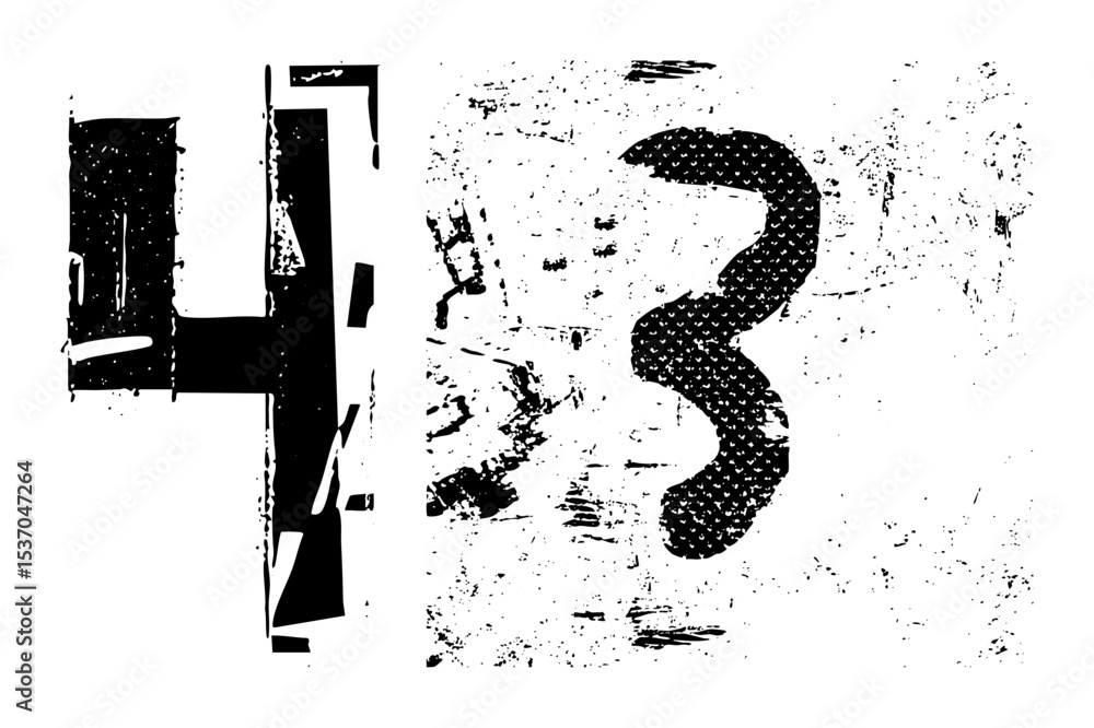 Poster vector distressed typographic featuring the numbers four and three.