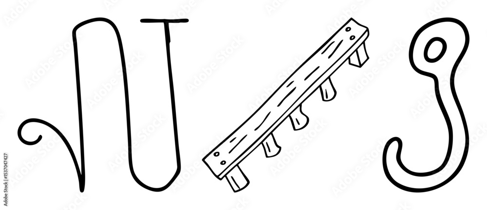 Poster vector stylized vector featuring hooks a rack and swirls.