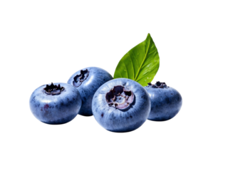 Fresh blueberries with leaf isolated on transparent background