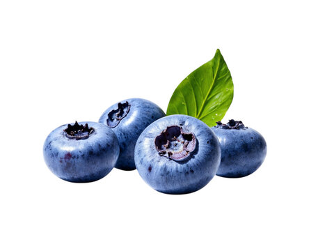 Fresh blueberries with leaf isolated on transparent background