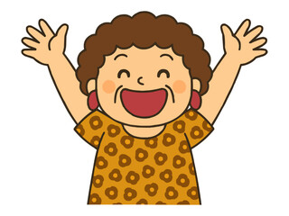 バンザイをして大喜びする大阪のおばちゃんの上半身イラスト