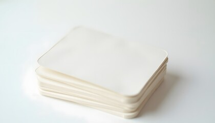 Stack of White Cards with Rounded Corners on White Surface