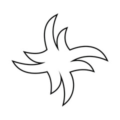 Abstract black outline of a swirling star shape with curved edges on white background
