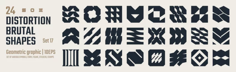 Fotobehang Postmodern abstract geometric graphic elements, Refraction and distortion glass effect various form, Brutalist vector shapes, trendy retro design symbols in Y2K aesthetics, vintage stickers, set 17 © max_776