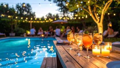 pool party with adults in the evening
