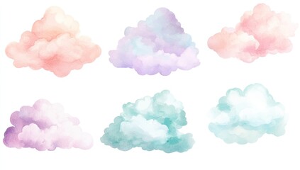 Pastel cloud collection. Delicate, soft clouds in various pastel colors