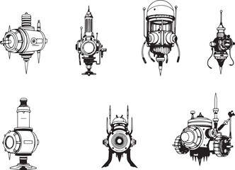 Mechanism set, retro, vintage, steampunk, cyberpunk, decorative elements. Ideal design for social media, cover, banner, flyer, music, ads.	