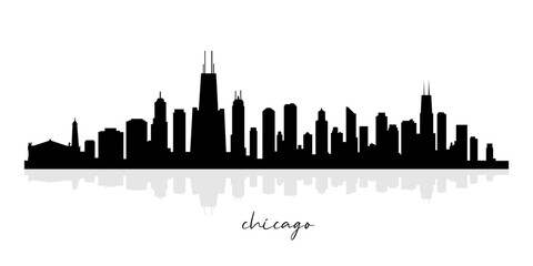 Chicago Skyline Silhouette. Chicago City. Black and White Silhouette of Chicago City. Vector Design Isolated on White Background