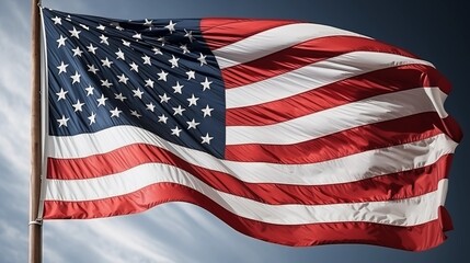American Flag Waving in Wind Patriotic Symbol National Pride USA Stars Stripes Red White Blue Freedom Independence Day