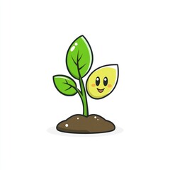 Cute cartoon plant sprouting from soil