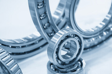 Close up scene the ball bearing parts in the light blue scene.