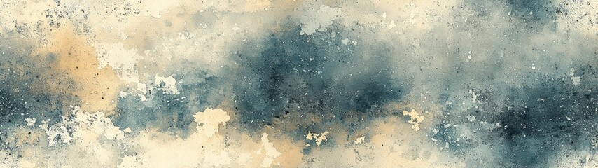 Watercolor Painting of Blue and Yellow Sky with Dreamy Clouds