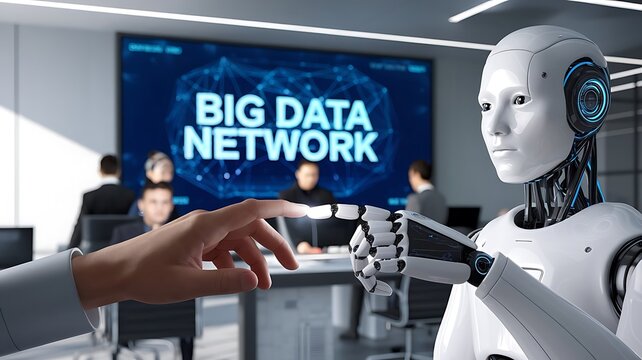 Human and Robot Hand Touching in Futuristic Business Meeting Room