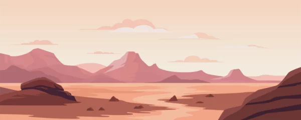 Fotobehang Zalm Mountains in the desert. Beautiful landscape of red canyons in the desert area. Wild West. Hot climate. Sandstones. Amazing red mountains. Red desert panoramic vector landscape.  © Evgeniia