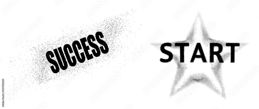 Poster vector start and success typography with particle effects