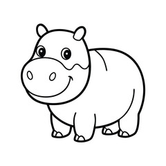 Obraz premium Friendly Cartoon Hippo Outline Silhouette Black White Simple Cute Animal Character Design hippopotamus