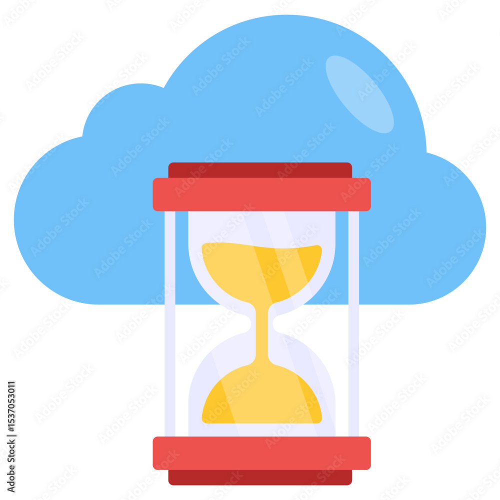 Poster digital hourglass and cloud icon symbolizing online data time management and secure remote storage.
