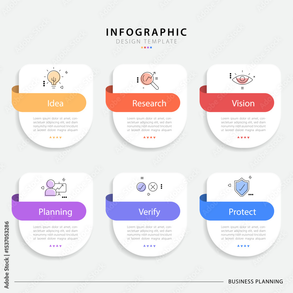 Poster Vector infographic template design. 6 Step timeline journey, Flat simple infographics design template. presentation graph. Business concept with numbers 6 options or steps vector illustration.