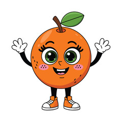 A cute, anthropomorphic orange character with large, expressive green eyes, rosy cheeks, and a cheerful smile.