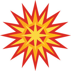 Obraz premium Red and orange Sun star burst shape design elements on a transparent background