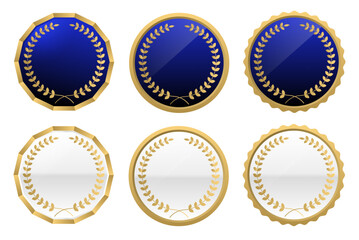グラデーションのエレガントな金メダルとリボンのフレームデザインセット(お祝い 賞 ランキング メダル フレーム １位 2位 3位 表彰 賞 栄光 ベクター 編集可能 青)