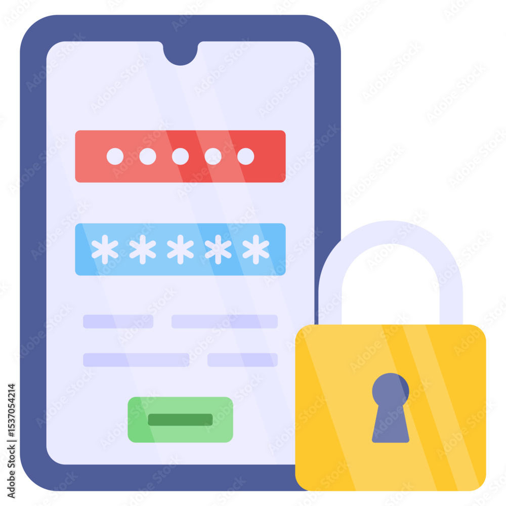 Poster secure mobile phone login page with padlock icon illustrating digital security, user authentication,