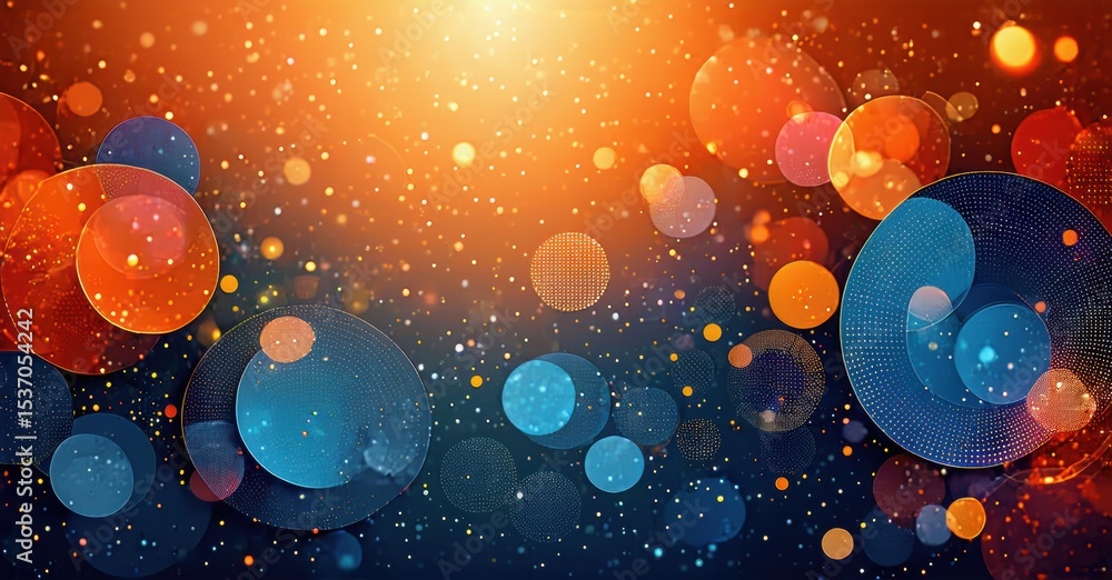 Leinwandbilder abstract background features vibrant circles, dots. warm orange blends into cool blue tones, creatin