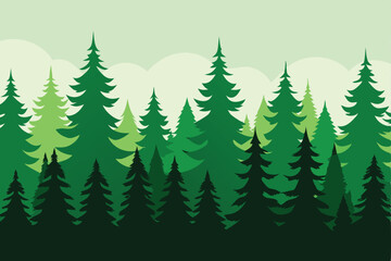 Obraz premium Evergreen Forest Silhouette with Layered Depth and Varied Green Tones, Illustration Style