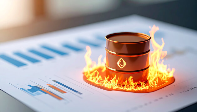 Oil Price Surge- Barrel on Fire over Chart