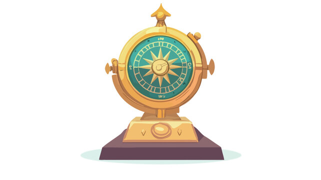 A digital illustration of an ornate golden compass award trophy. The trophy is circular with a teal center featuring a sun-like design and text. It is mounted on a golden base and a dark maroon