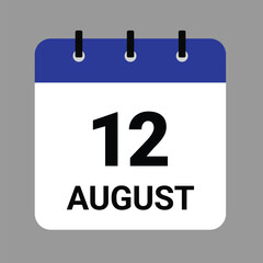 AUGUST 12 - Daily Calendar Icon - White Background
