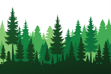 Obraz premium Lush Green Forest Silhouette Illustration Evergreen Trees in Varying Shades Depicting Dense Woodland