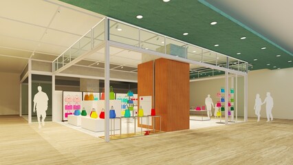 colorful interior design for bag pop-up store