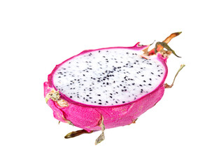 Half of dragon fruit, closeup object. Isolated on transparent background