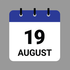 Fototapeta premium AUGUST 19 - Daily Calendar Icon - White Background
