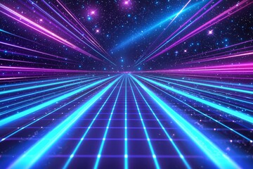 Obraz premium Dynamic blue light streaks create an immersive space atmosphere.