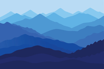 Obraz premium Blue Mountain Range Silhouette Layered Peaks Landscape Illustration Design