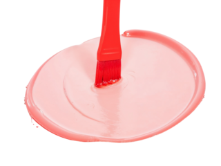 Red brush applying pink paint isolated on transparent background