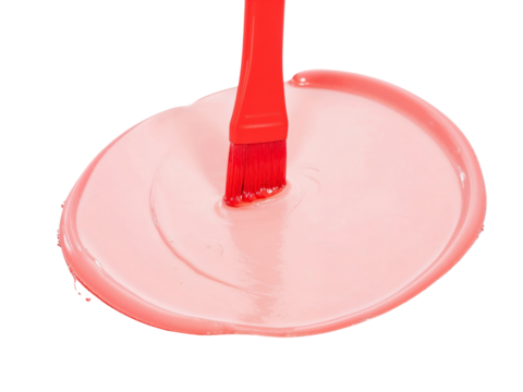 Red brush applying pink paint isolated on transparent background