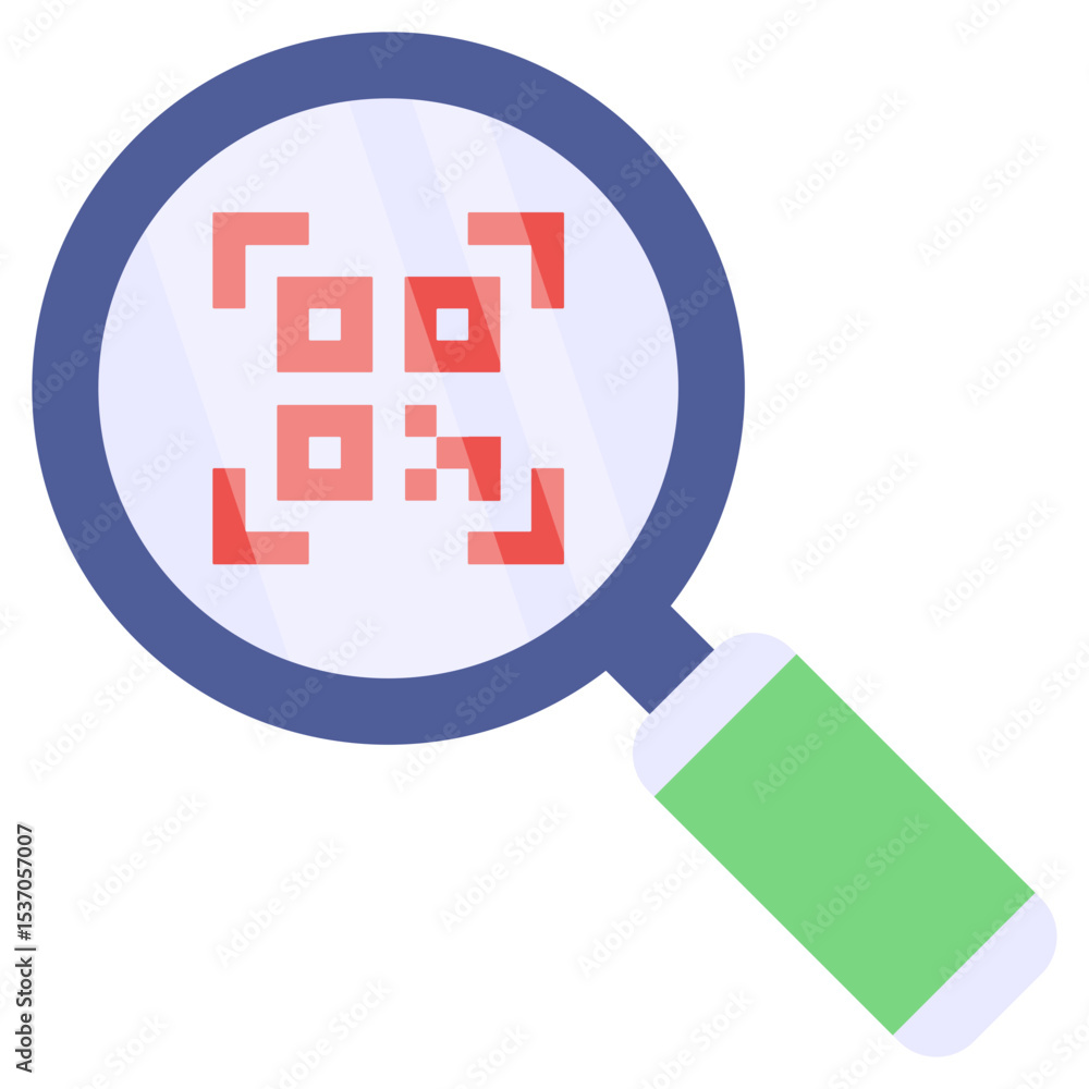 Poster magnifying glass focusing on a digital qr code, symbolizing data scanning, information search, and t