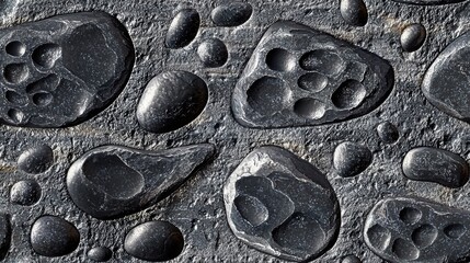 Black Stone Wall with Small Holes in Evenly Spaced Slate Texture