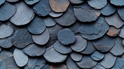 Blue Roof with Leaves in Evenly Spaced Slate Texture Pattern