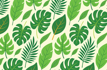Tropical jungle leaf seamless summer vector pattern for fabric prints, swimwear, beachwear, tote bags, wrapping paper, pillow covers and product packaging. 