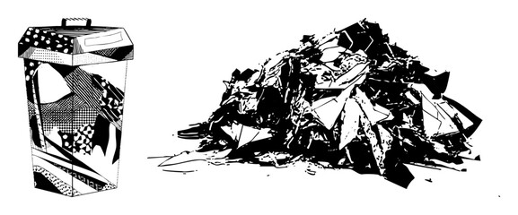 Fototapeta premium Vector Waste bin and refuse pile vector .