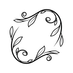 Obraz premium Black and White Floral Frame Swirling Leaves Decorative Silhouette Outline Isolated on White Background