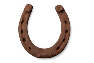 Old rusty horseshoe isolated on transparent background, symbolizing luck, protection, and farrier tradition