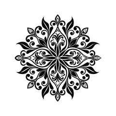 Black and White Floral Mandala Vector Art Swirled Geometric Pattern Design Element Isolated White Background